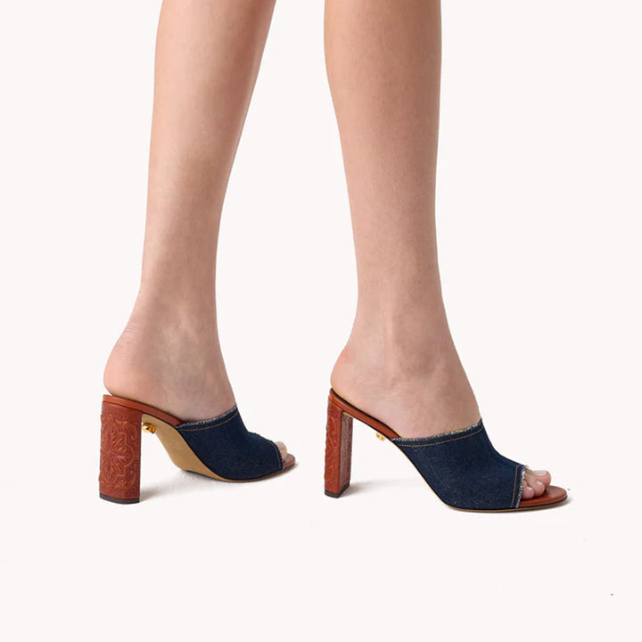 Annabelle 90 Embossed Denim Heels