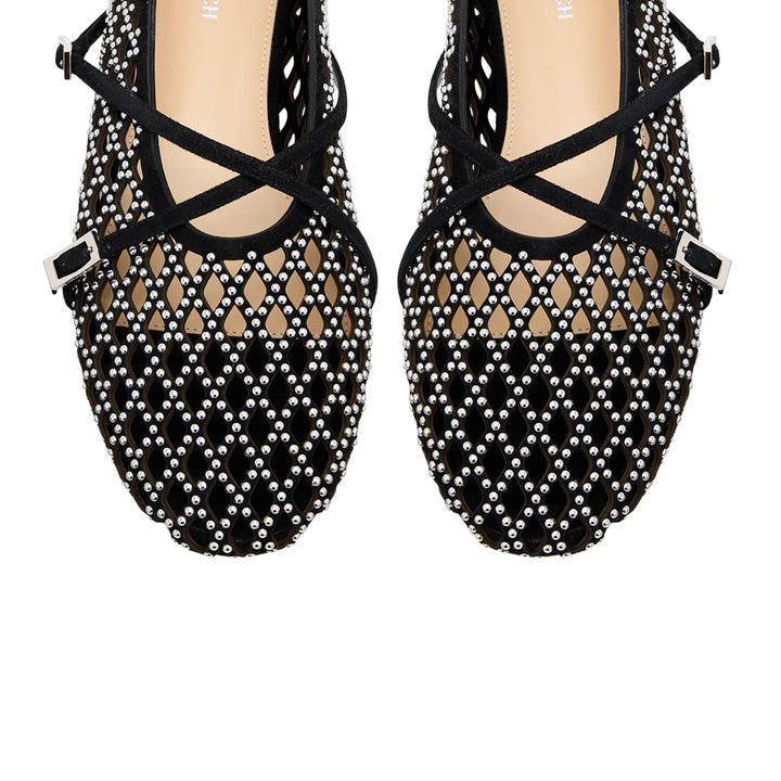 Crystal Mesh Suede Ballet Flats