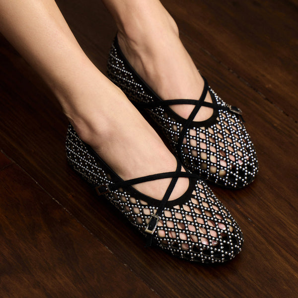 Crystal Mesh Suede Ballet Flats