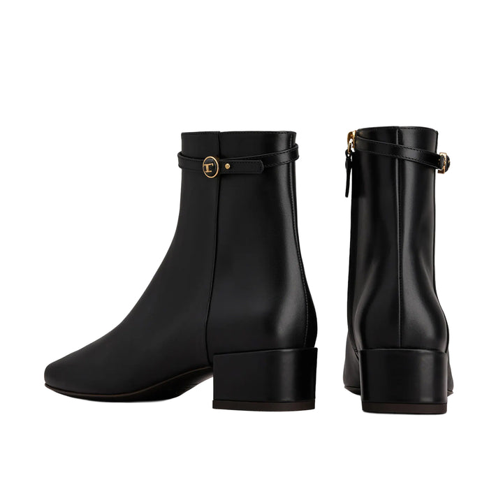 Button Detail Leather Ankle Boot
