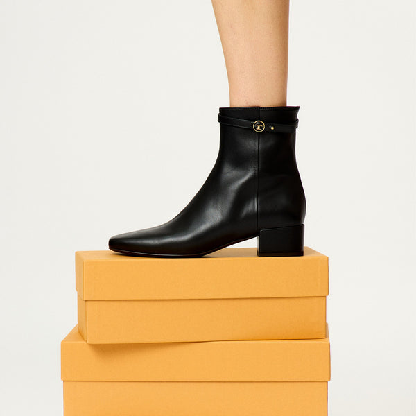 Button Detail Leather Ankle Boot