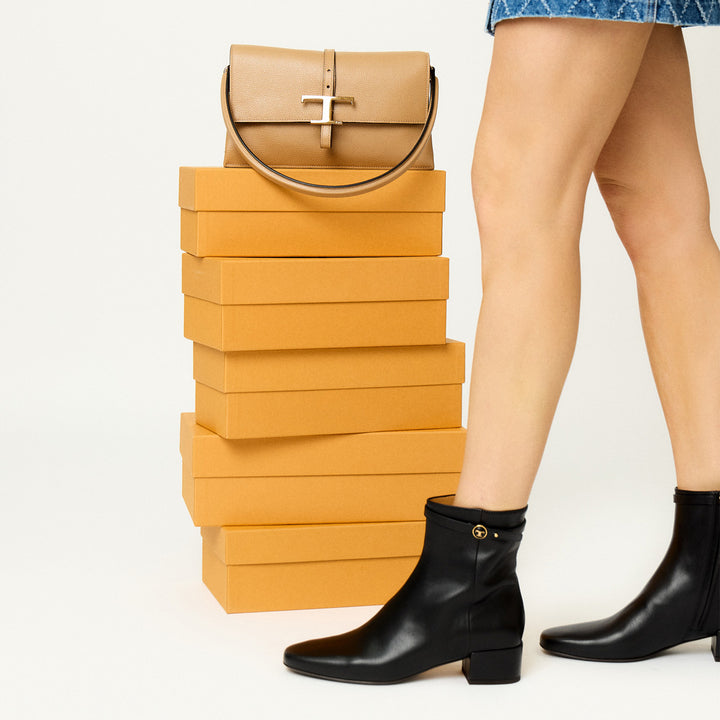 Button Detail Leather Ankle Boot
