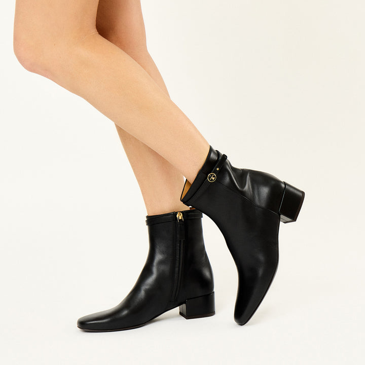 Button Detail Leather Ankle Boot