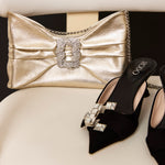 Cecilia Embellished Platinum Leather Clutch Bag