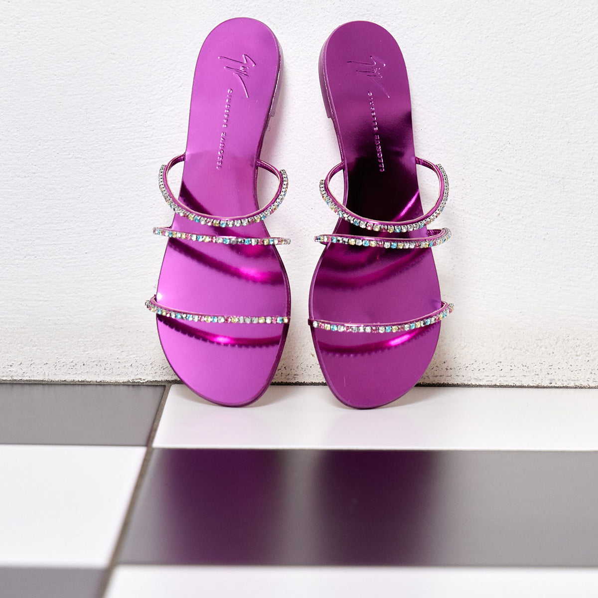 Metallic Slides Dark Colourful Flat Metallic Slides – Maryon's