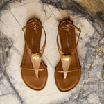 Embellished Flat Leather Thong Sandals
