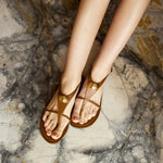 Embellished Flat Leather Thong Sandals