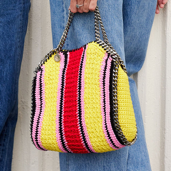 Falabella Striped Cotton Crochet Mini Tote Bag