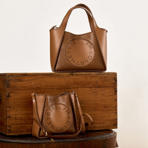 Logo Perforated Top Handle Bag