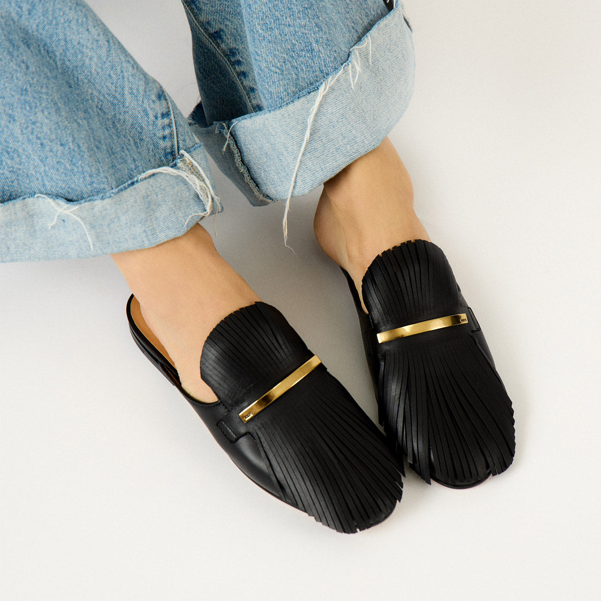 Fringed Leather Mules