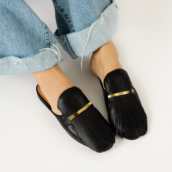 Fringed Leather Mules