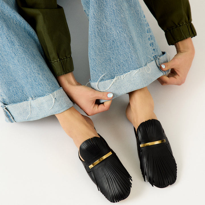 Fringed Leather Mules