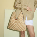 Raffia Bow Patchwork Shoulder Bag