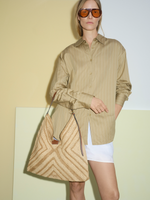 Raffia Bow Patchwork Shoulder Bag
