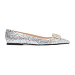 Glitter Buckle Detail Pointed Toe Flat