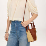 Small Spin Raffia Leather Mix Tote Bag