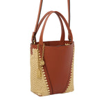 Small Spin Raffia Leather Mix Tote Bag