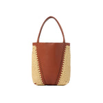Small Spin Raffia Leather Mix Tote Bag