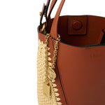 Small Spin Raffia Leather Mix Tote Bag