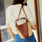 Small Spin Raffia Leather Mix Tote Bag