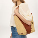 Spin Raffia Leather Mix Tote Bag