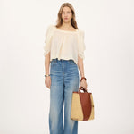 Spin Raffia Leather Mix Tote Bag