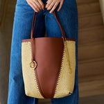 Spin Raffia Leather Mix Tote Bag