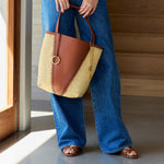 Spin Raffia Leather Mix Tote Bag
