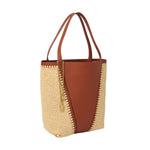 Spin Raffia Leather Mix Tote Bag