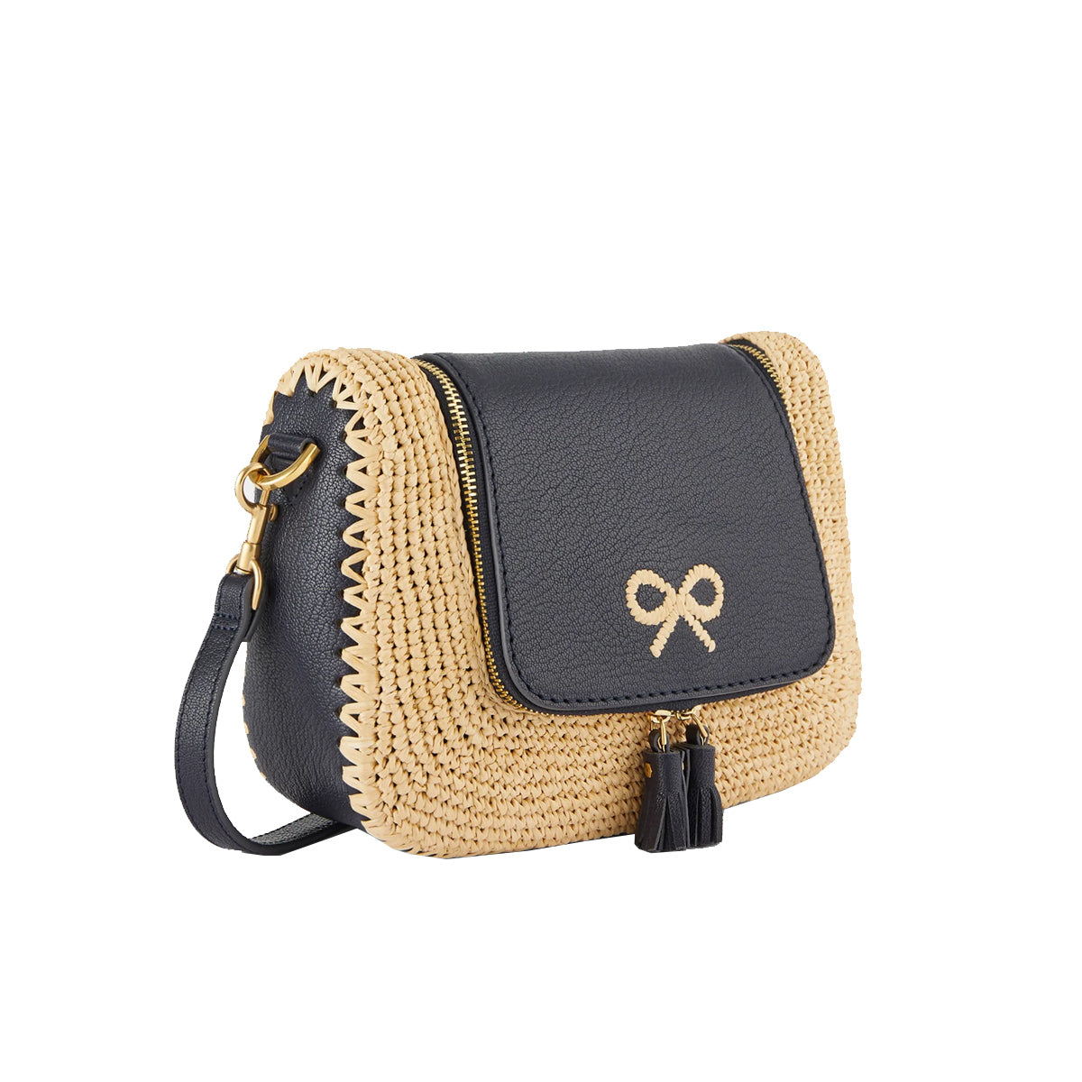 Vere Small Soft Satchel with Natural Raffia