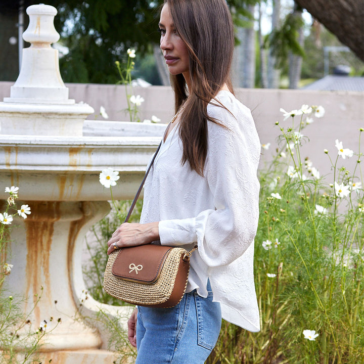 Vere Small Soft Satchel with Natural Raffia