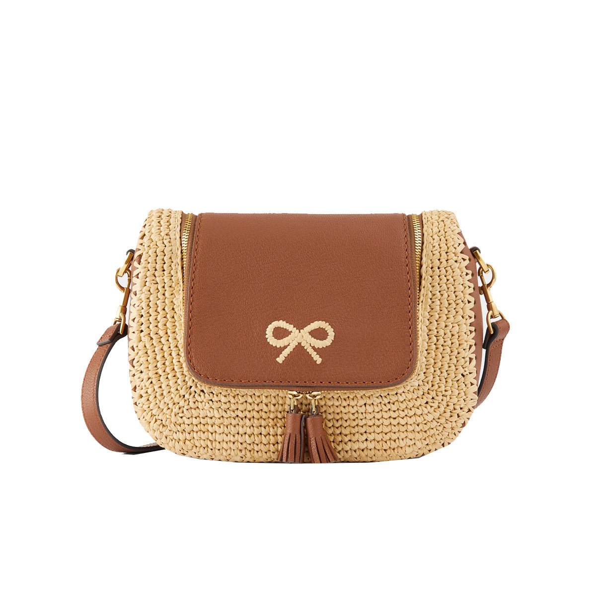 Vere Small Soft Satchel with Natural Raffia