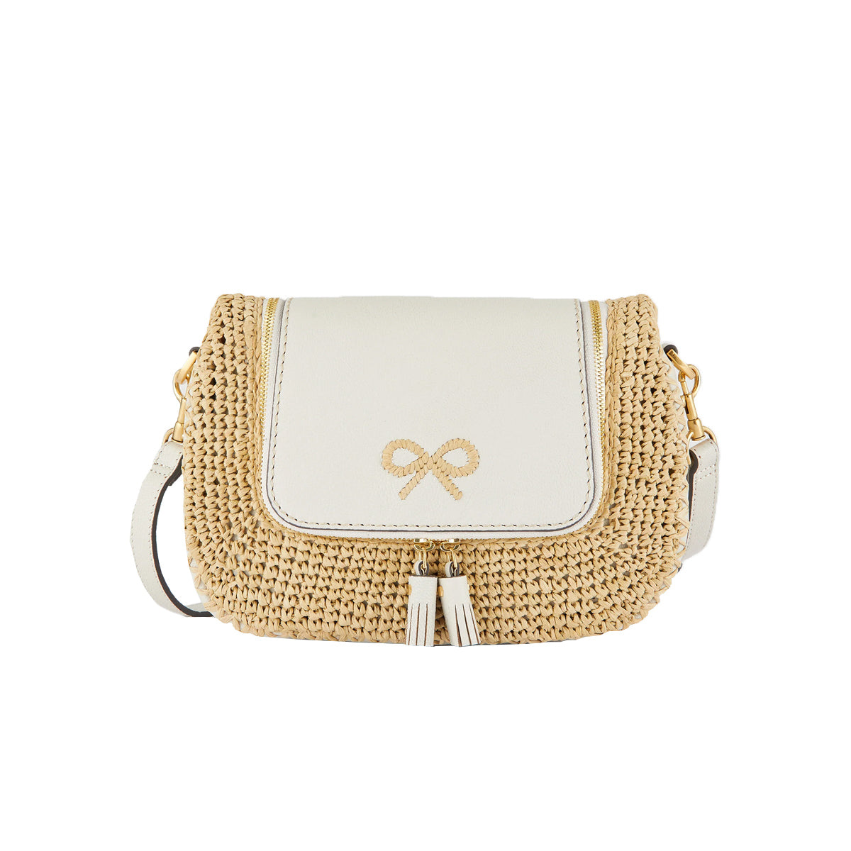 Vere Small Soft Satchel with Natural Raffia