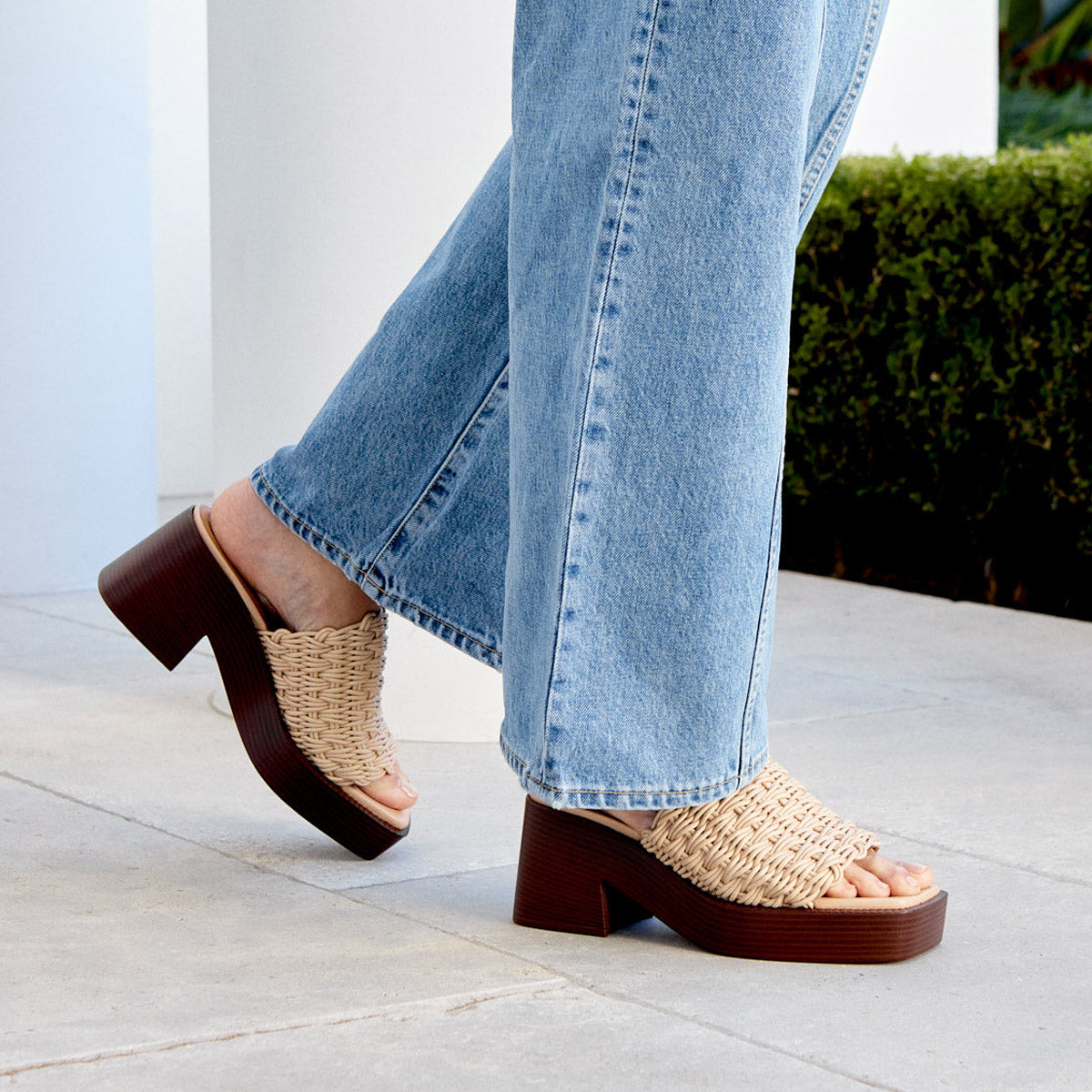 Platform Woven Mules with Heel