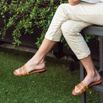 Woven Leather Slip On Slides