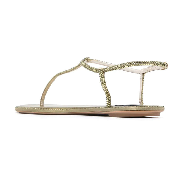 Diana R Swarovski Embellished T-Bar Flat Sandals