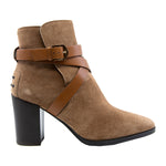 wraparound suede and leather high heel ankle boots
