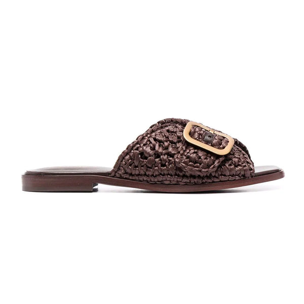 Buckle Detail Raffia Slides