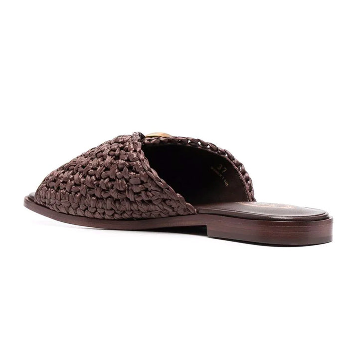 Buckle Detail Raffia Slides