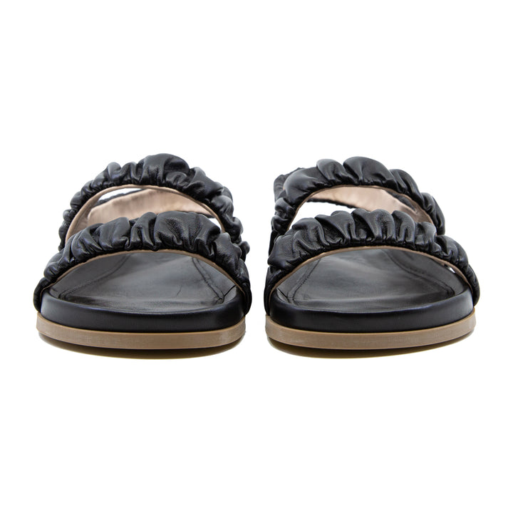 Ruched Flat Leather Sandals