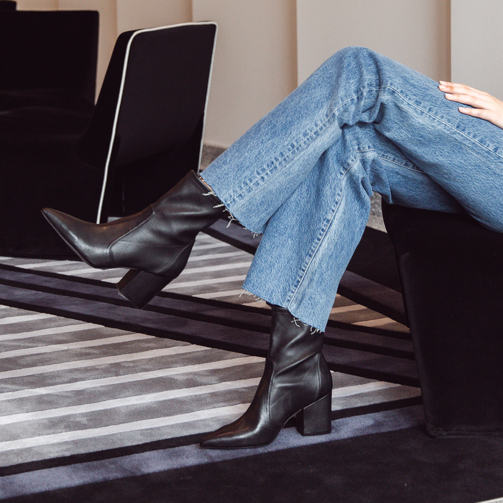 Pull on black leather boots best sale