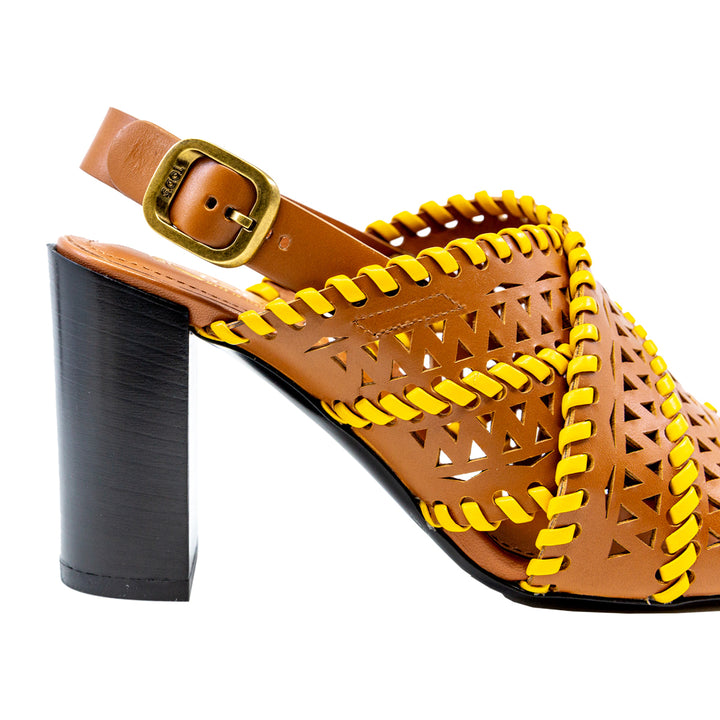 Woven High Leather Block Heel Sandals