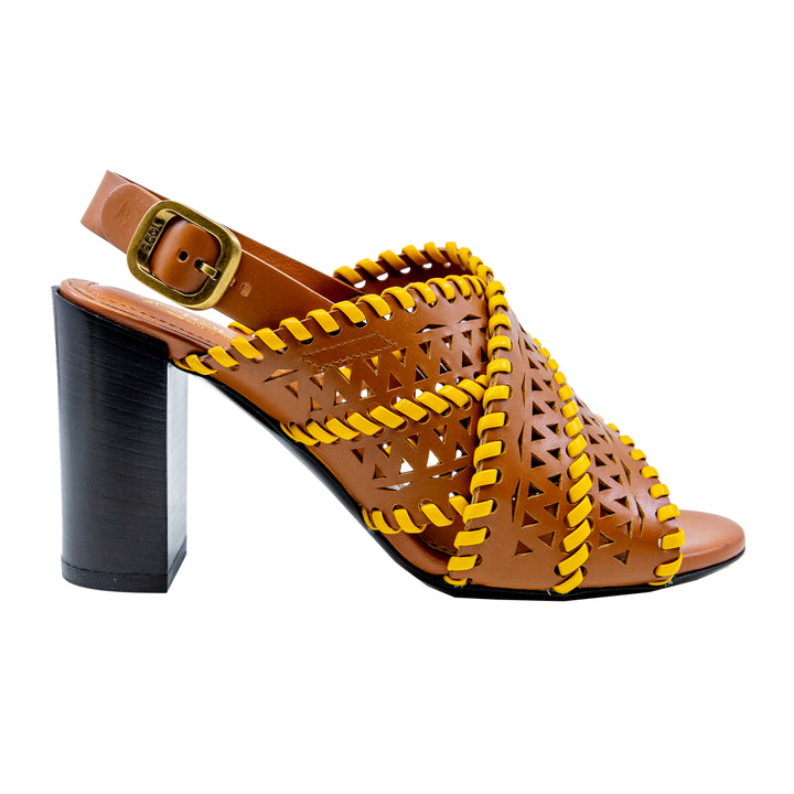 Woven High Leather Block Heel Sandals