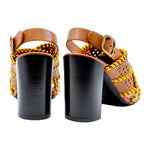 Woven High Leather Block Heel Sandals