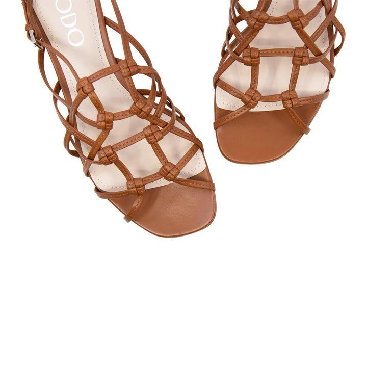Caged Leather Flat Sandals