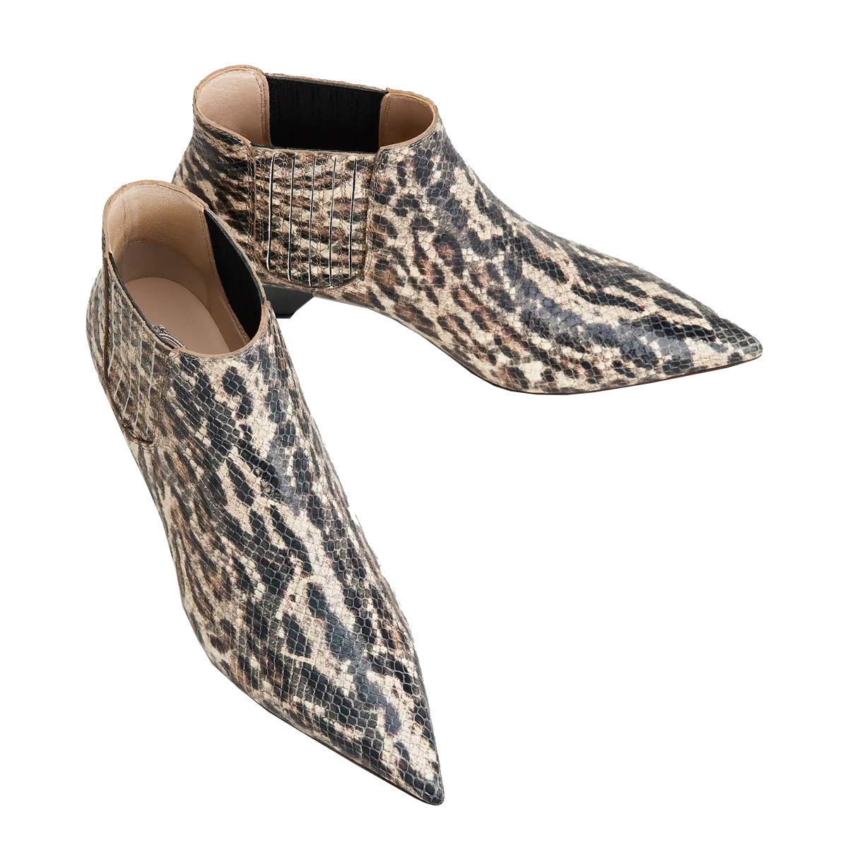 Cone Heel Snake Ankle Boots