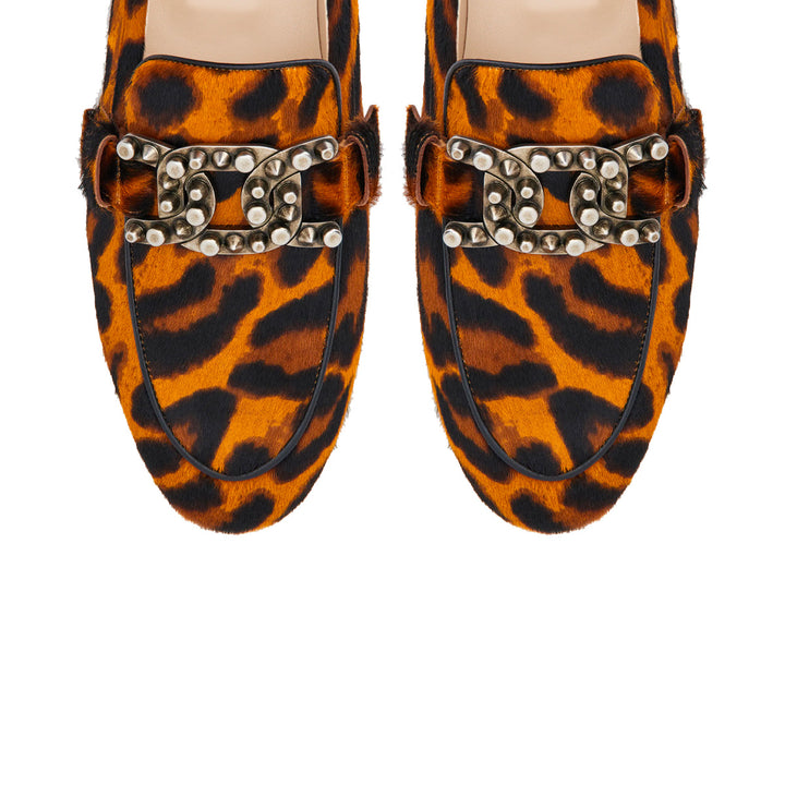 Leopard Kates Studded Chain Loafers