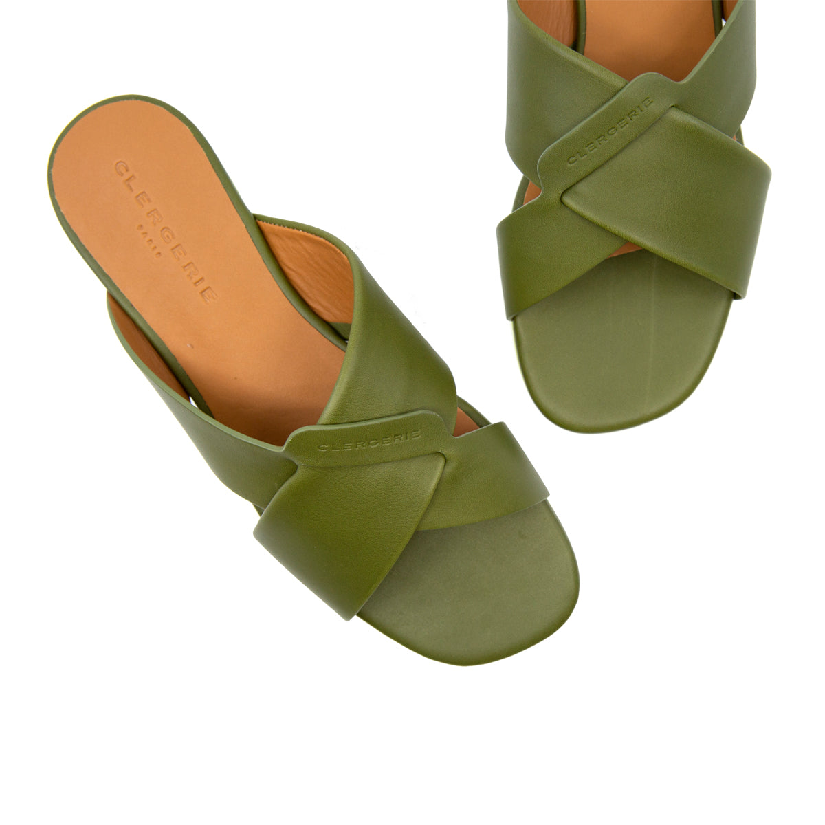 Issy Crossover Flat Leather Slides with Rubber Sole