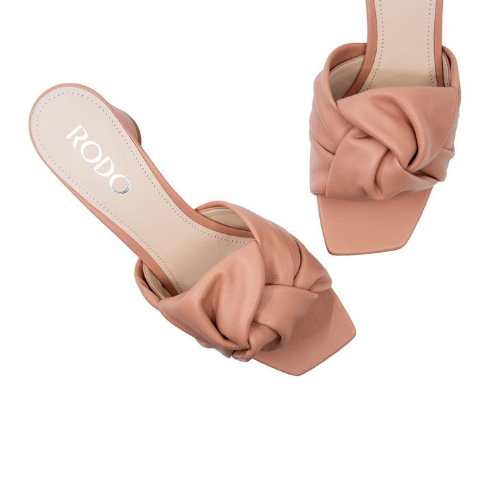 Knotted Mid Heel Leather Slides