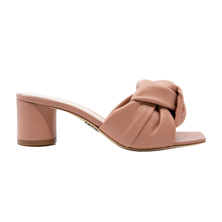 Knotted Mid Heel Leather Slides
